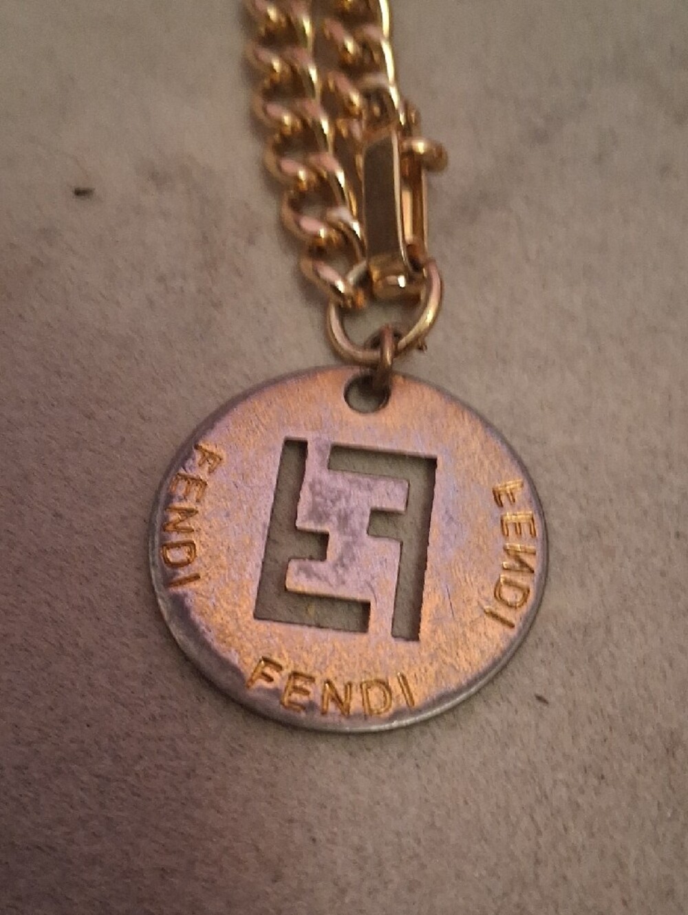 Fendi Gold-Tone Round Logo Pendant Chain Bracelet - Picture 3 of 4